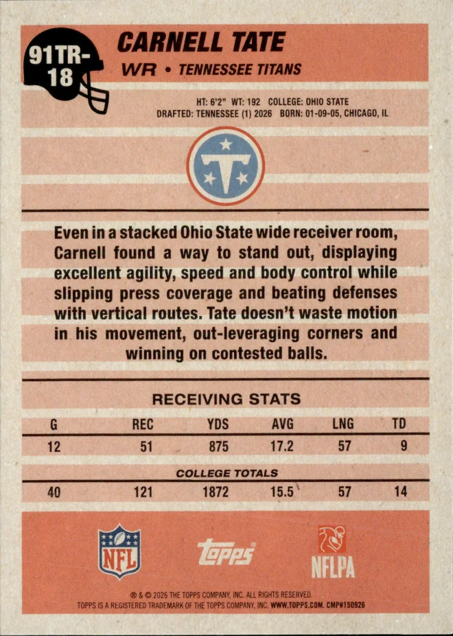 Carnell Tate card back