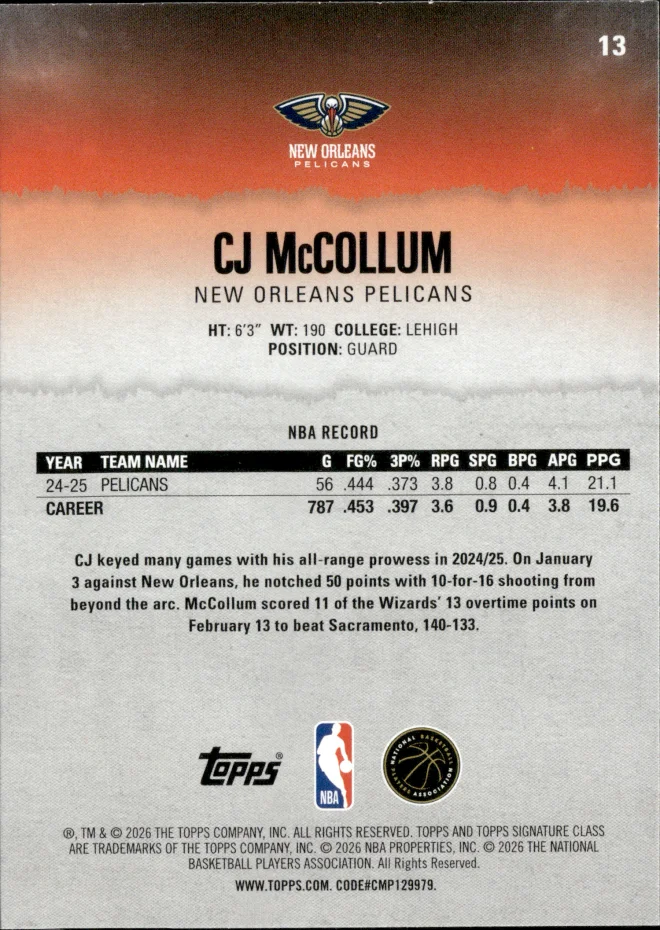 CJ McCollum card back