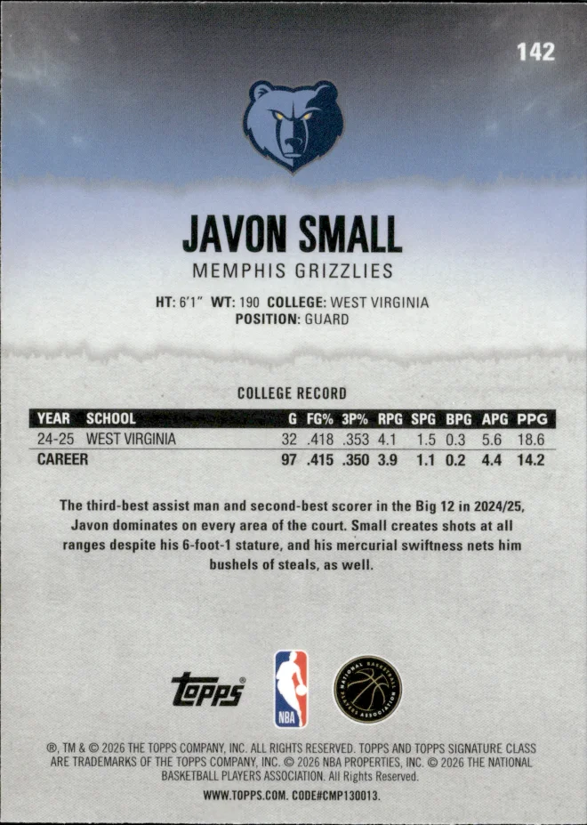 Javon Small card back
