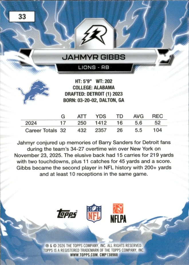 Jahmyr Gibbs card back