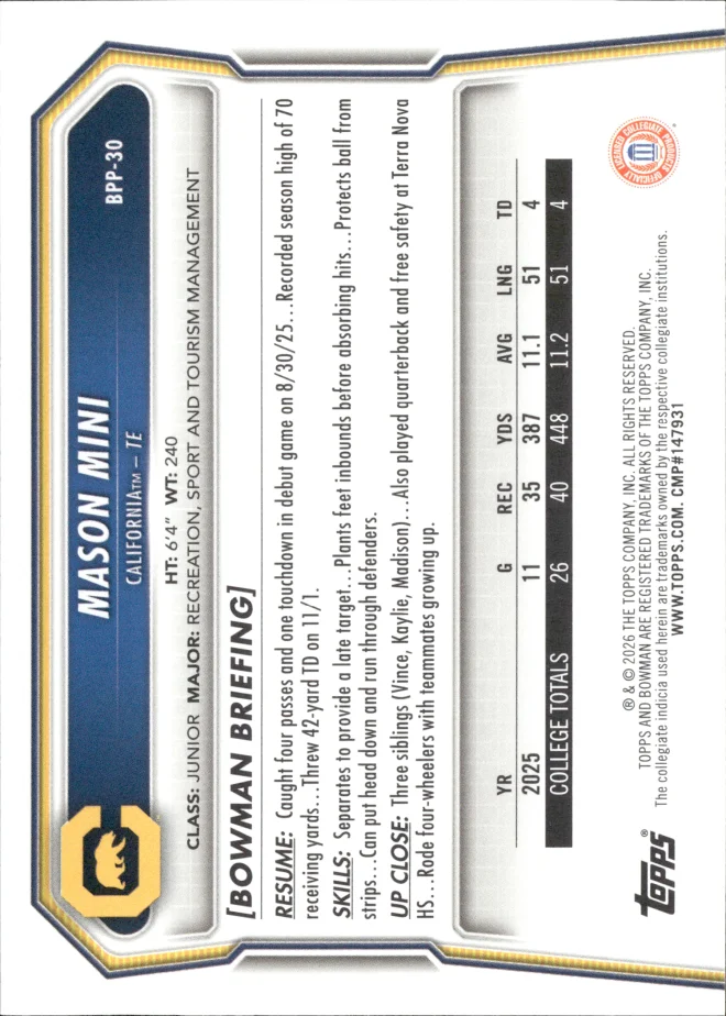 Mason Mini card back