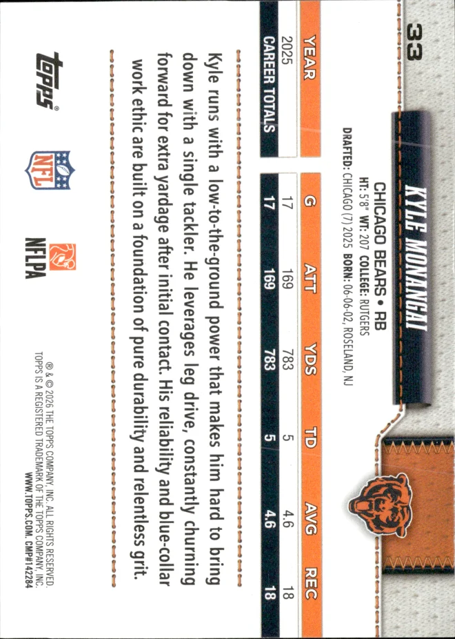 Kyle Monangai card back