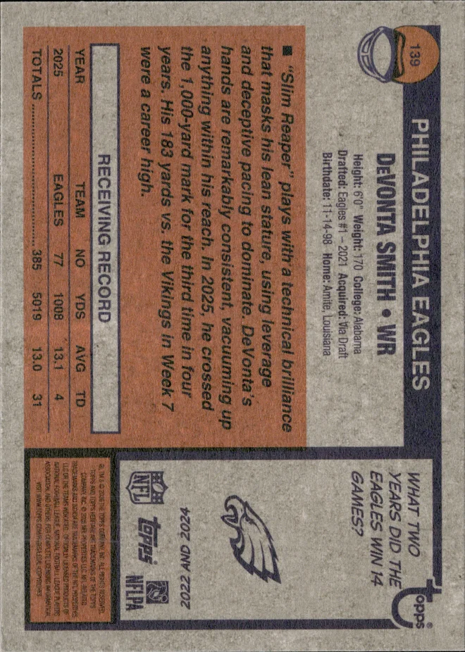 DeVonta Smith card back