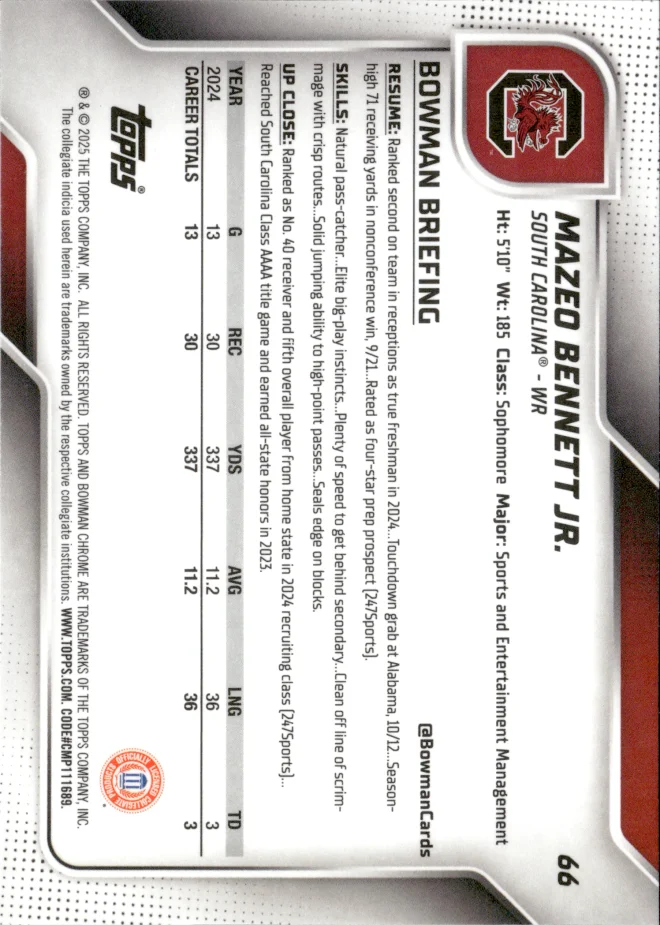 Mazeo Bennett Jr. card back