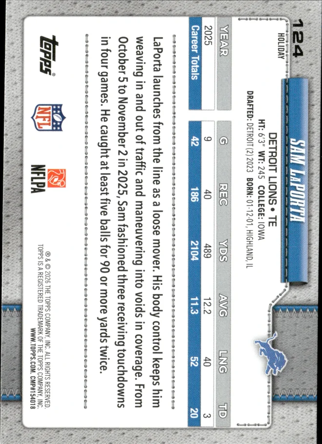 Sam LaPorta card back