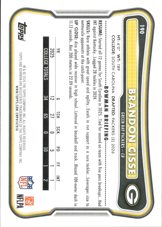Brandon Cisse card back