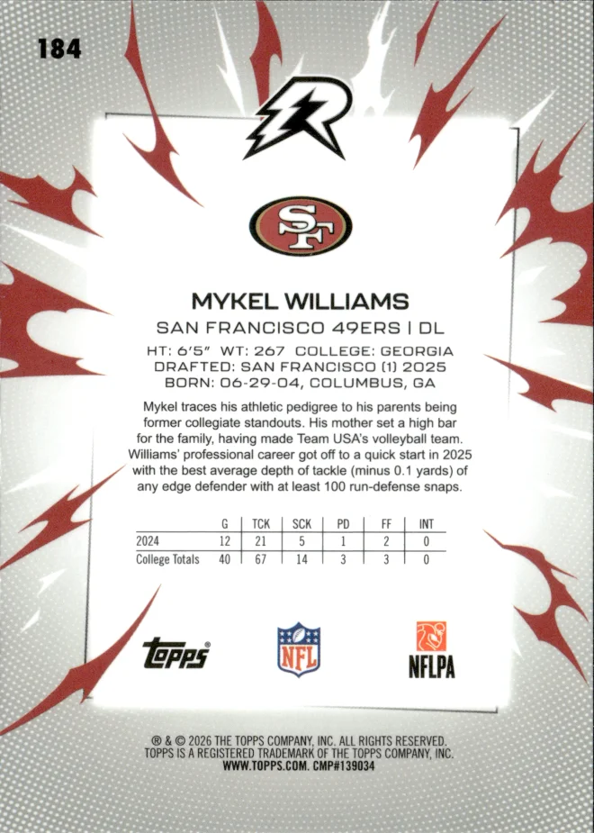 Mykel Williams card back