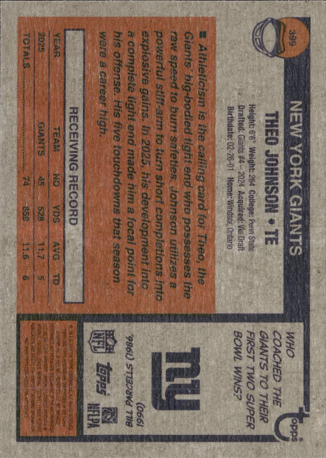 Theo Johnson card back