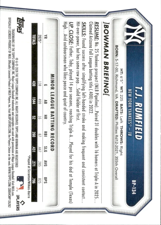 T.J. Rumfield card back