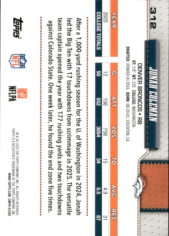 Jonah Coleman card back
