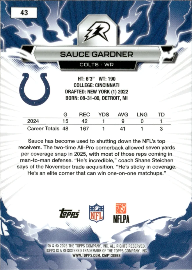 Sauce Gardner card back