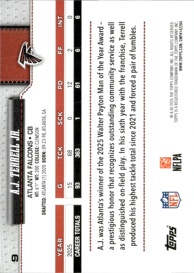 A.J. Terrell Jr. card back