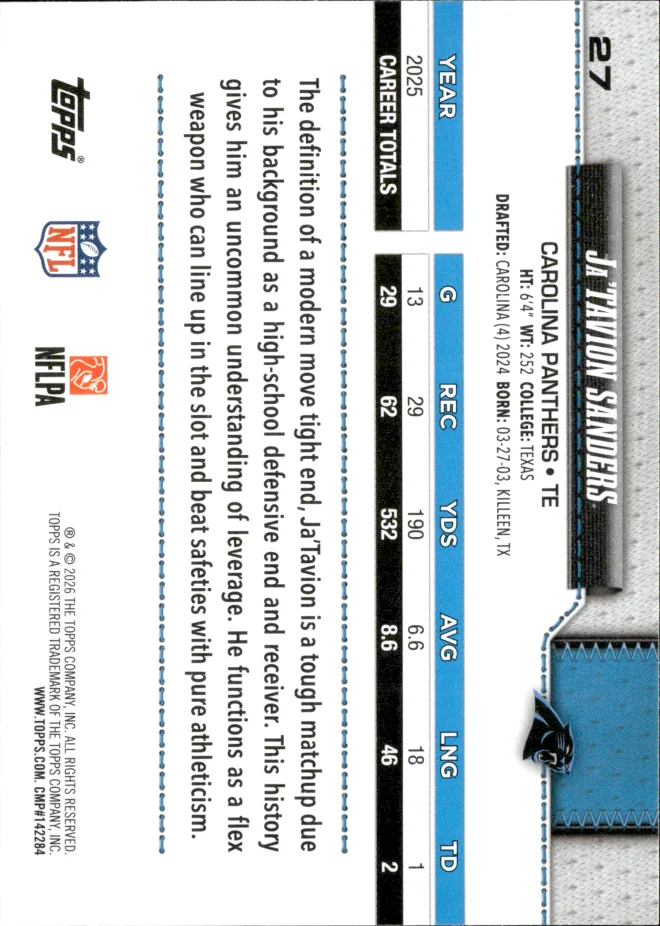 Ja'Tavion Sanders card back
