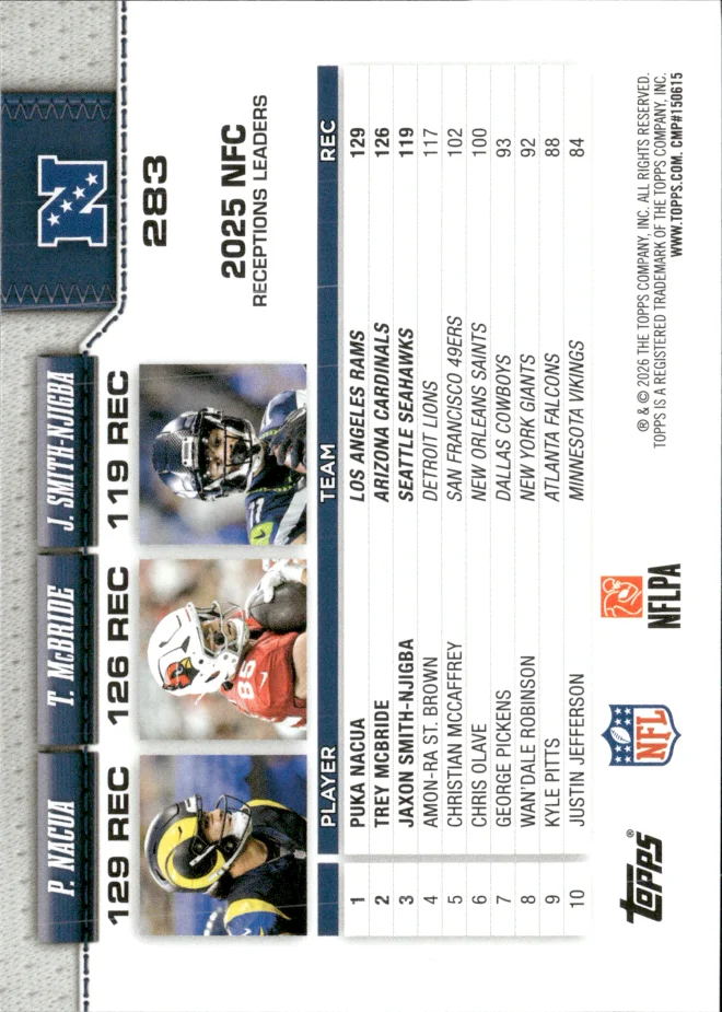 Puka Nacua / Trey McBride / Jaxon Smith-Njigba card back
