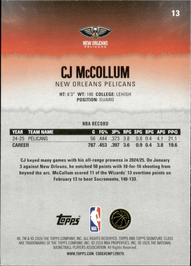 CJ McCollum card back