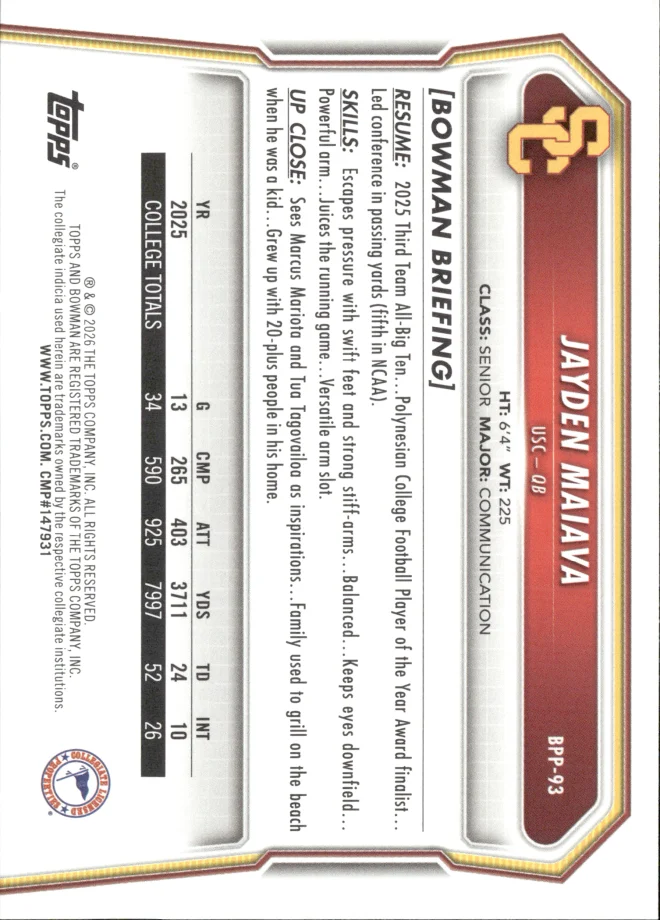 Jayden Maiava card back