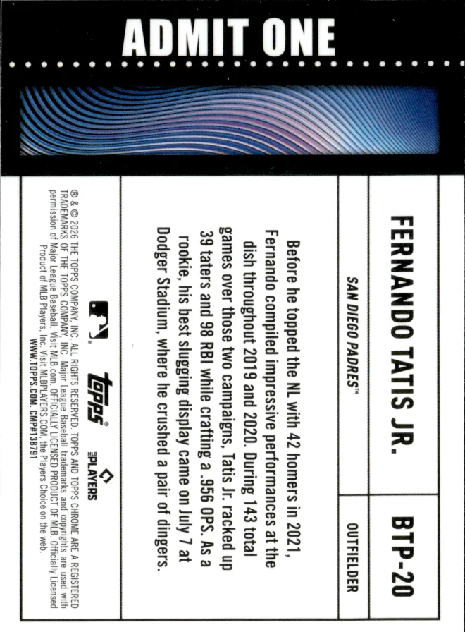 Fernando Tatis Jr. card back