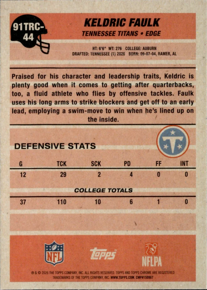 Keldric Faulk card back