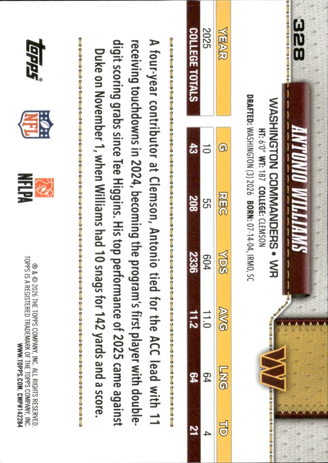 Antonio Williams card back