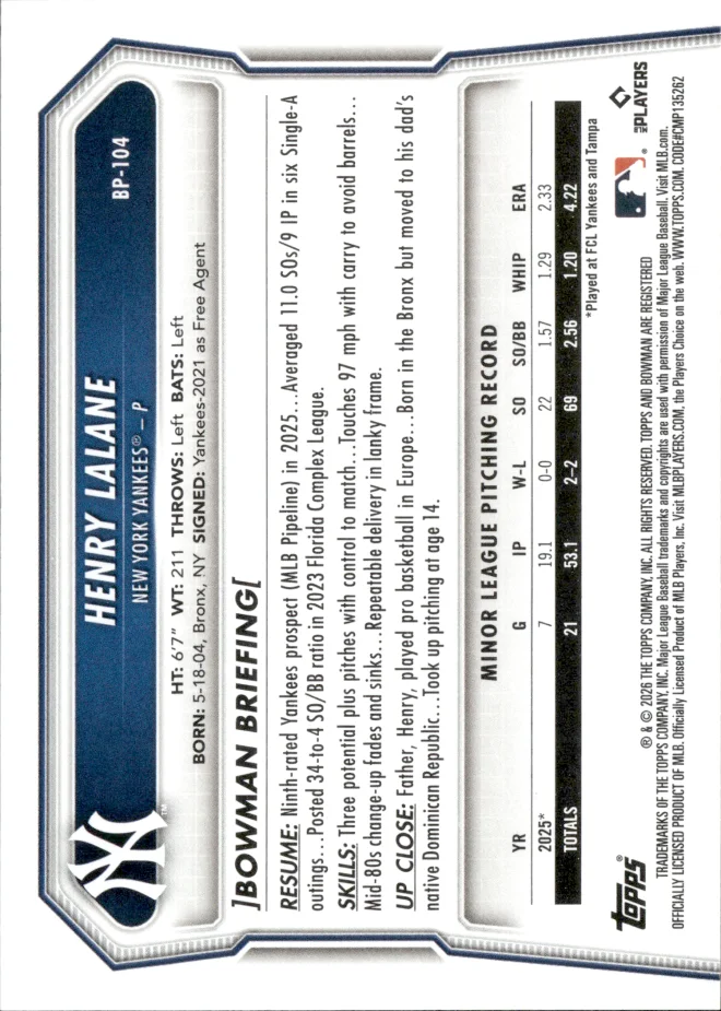 Henry Lalane card back