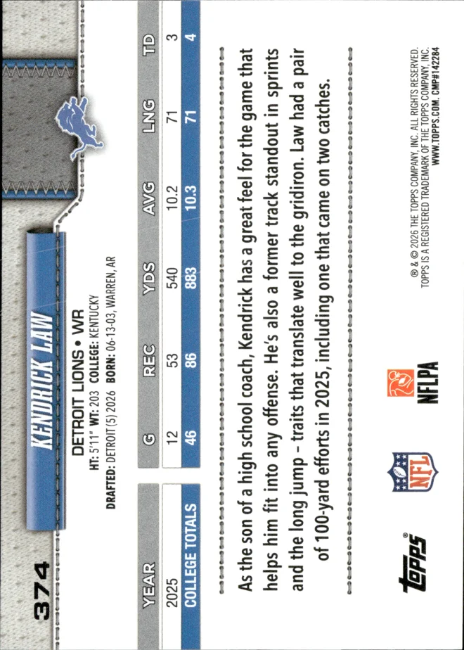 Kendrick Law card back