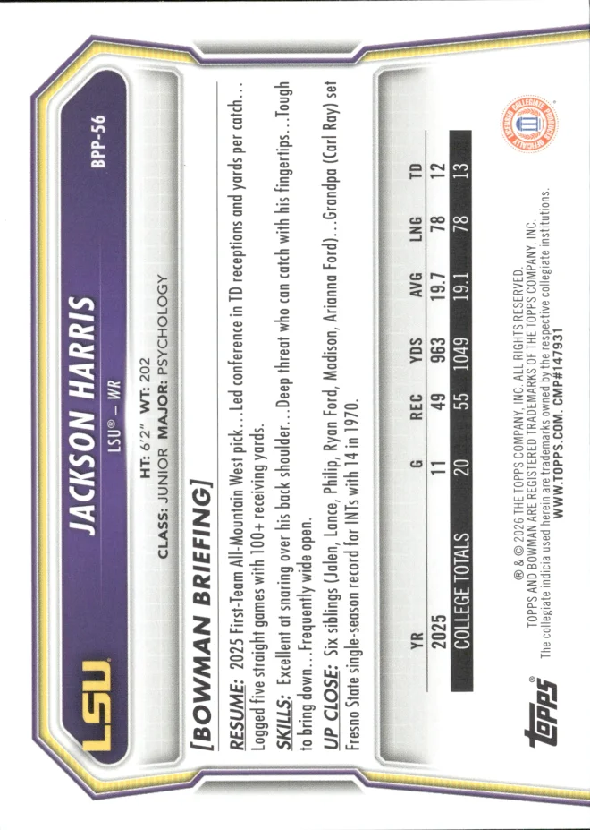 Jackson Harris card back