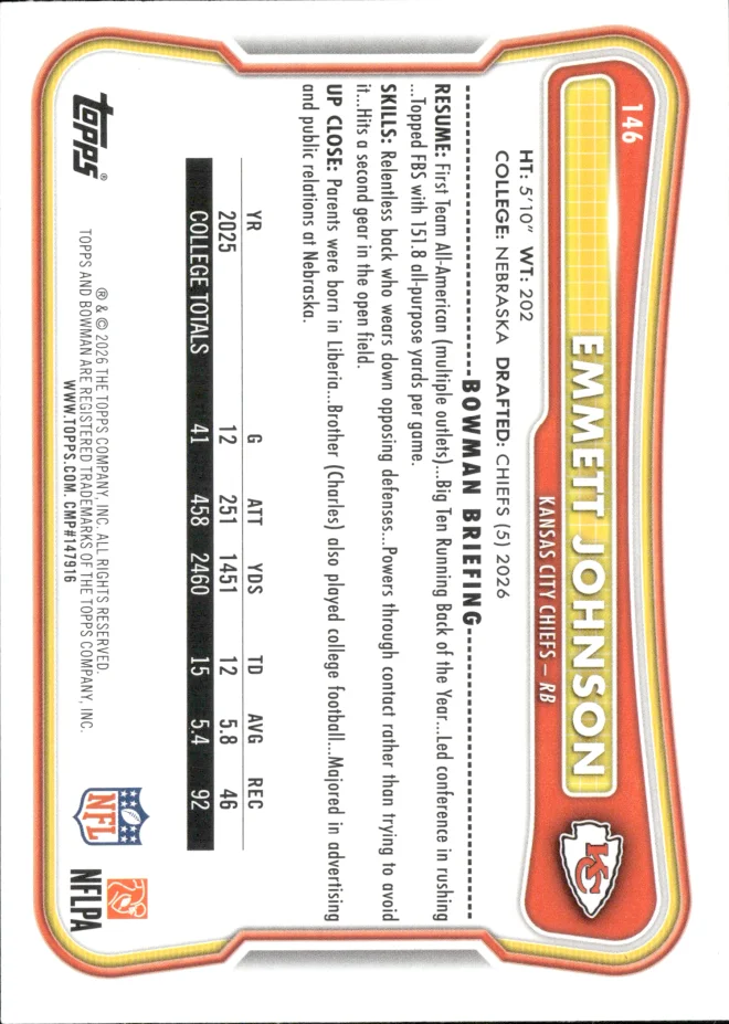 Emmett Johnson card back