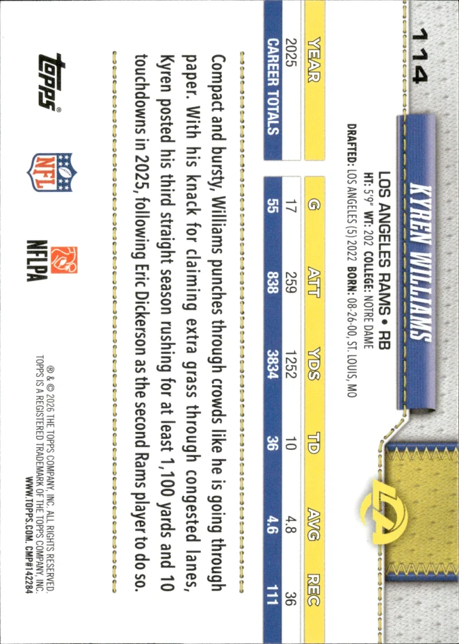 Kyren Williams card back