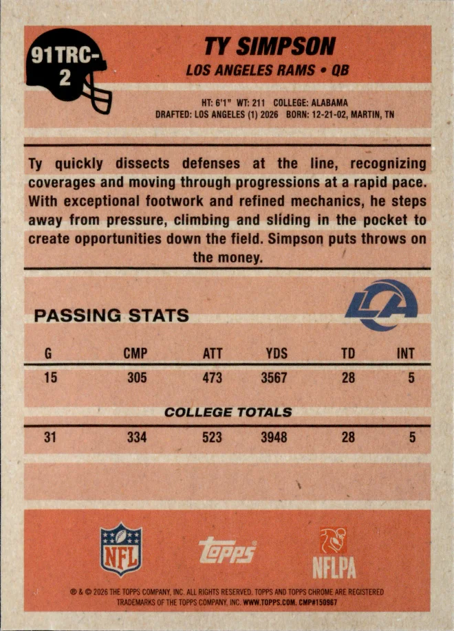 Ty Simpson card back