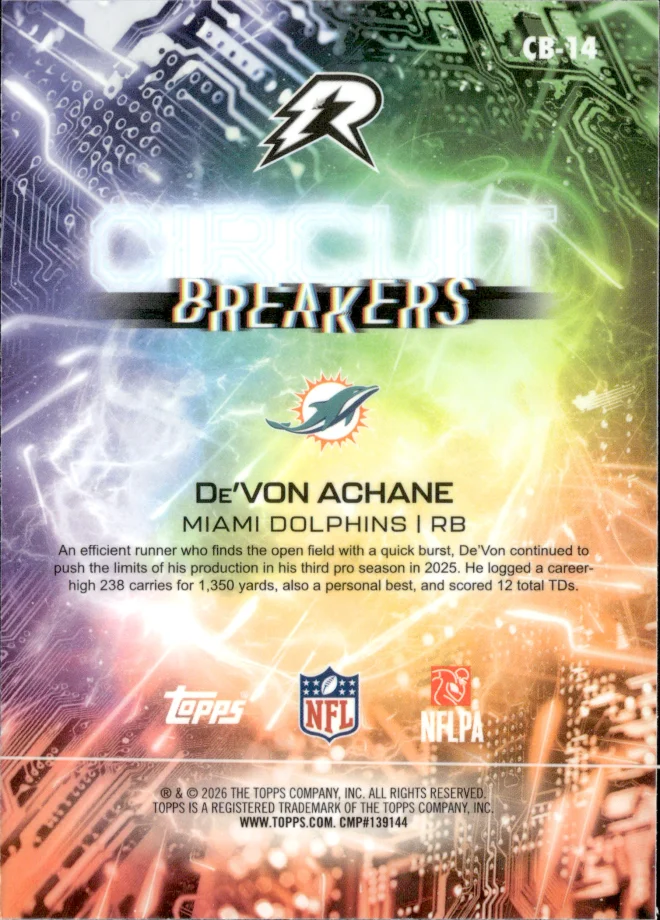 De'Von Achane card back