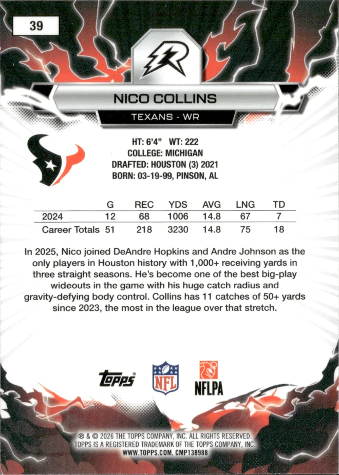 Nico Collins card back