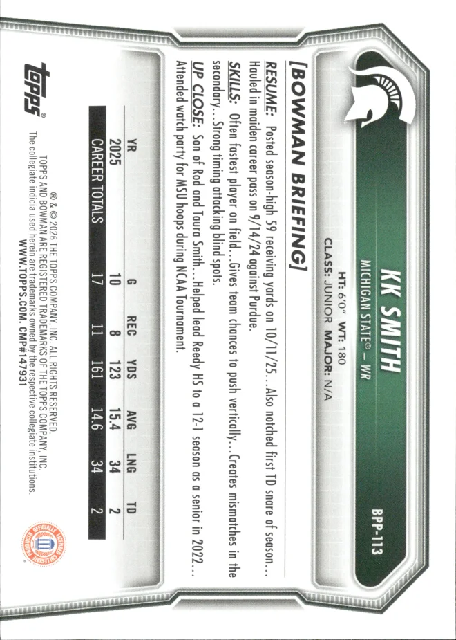 KK Smith card back