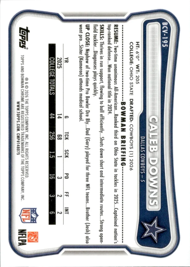 Caleb Downs card back