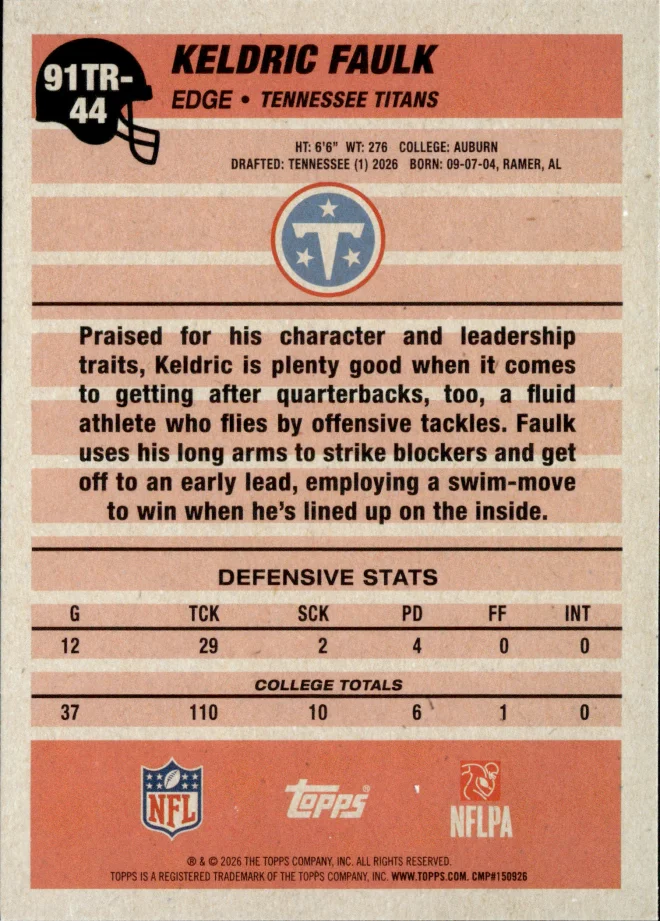 Keldric Faulk card back