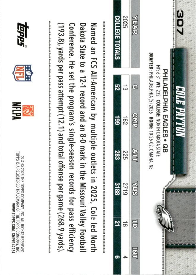 Cole Payton card back