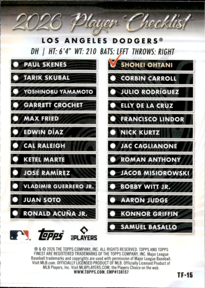 Shohei Ohtani card back