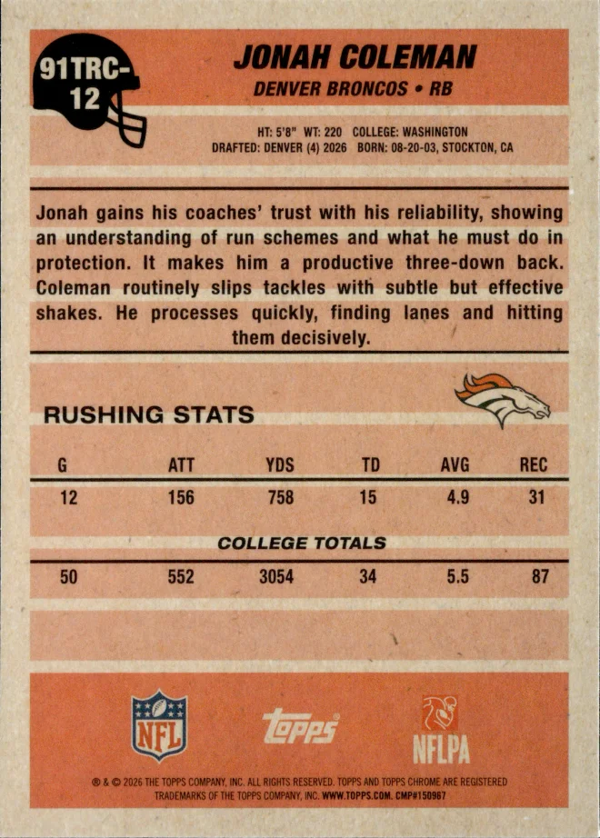 Jonah Coleman card back