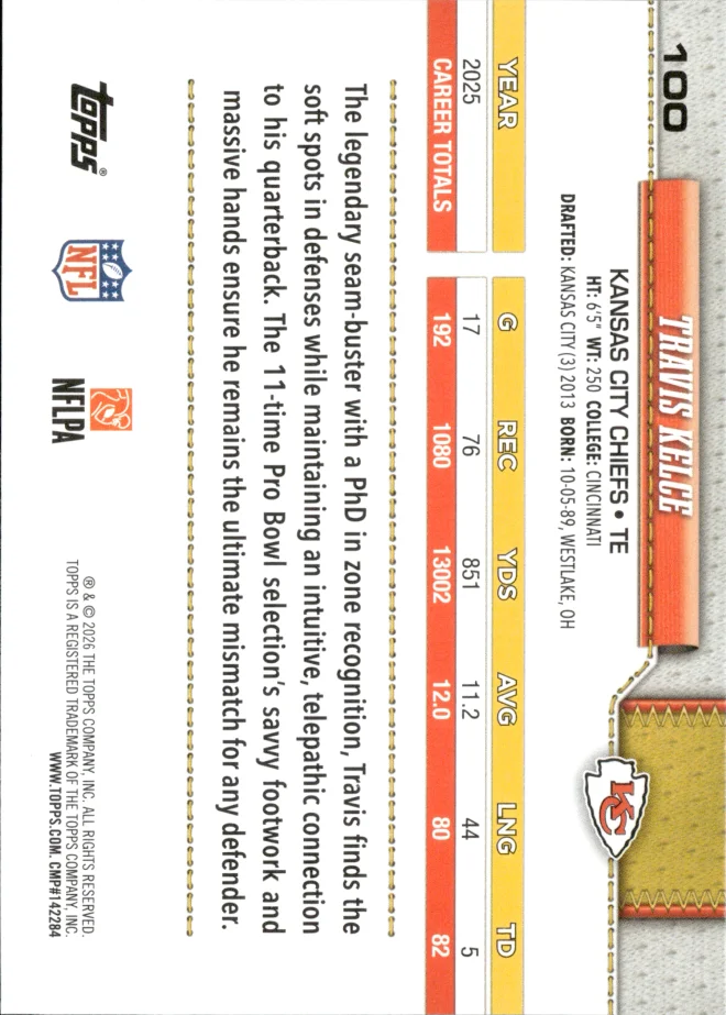 Travis Kelce card back