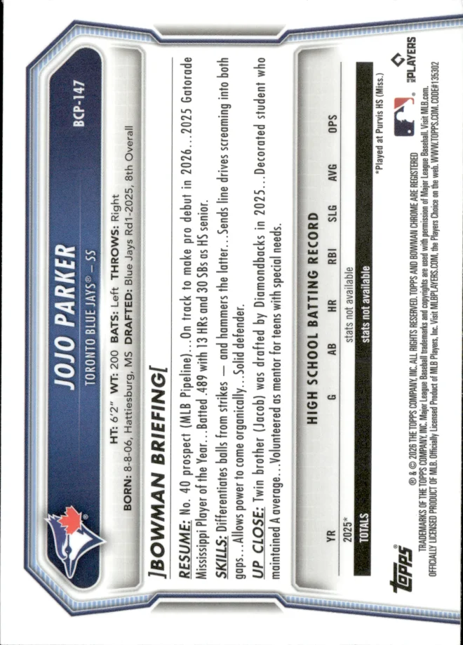 JoJo Parker card back