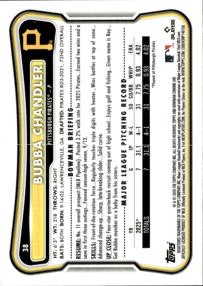Bubba Chandler card back