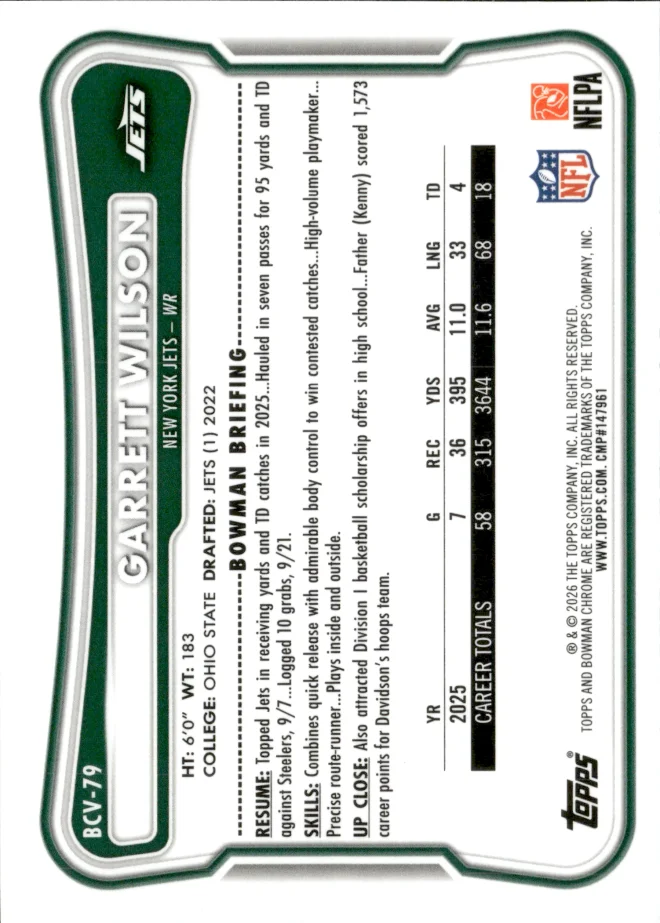 Garrett Wilson card back