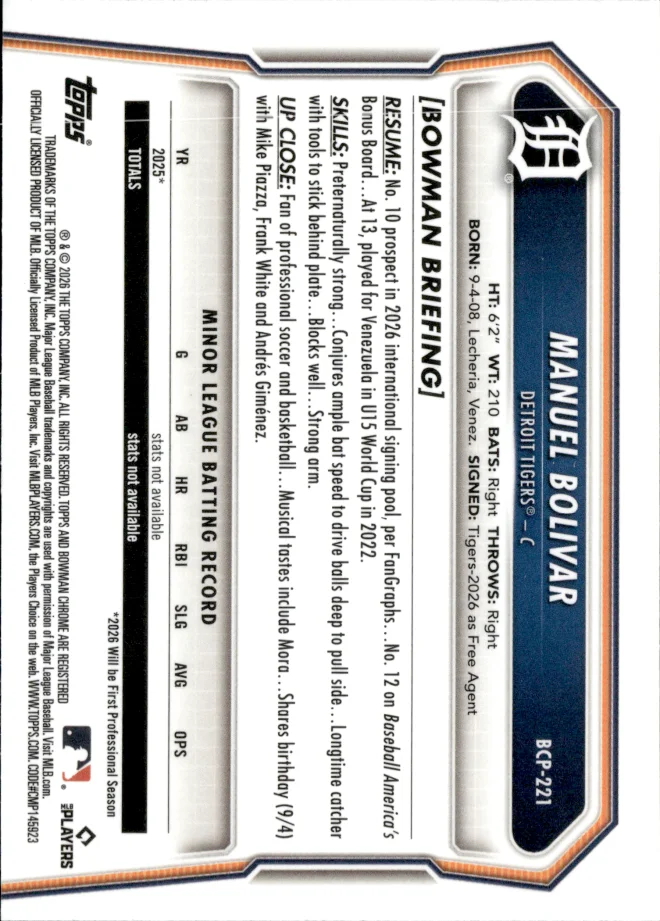 Manuel Bolivar card back