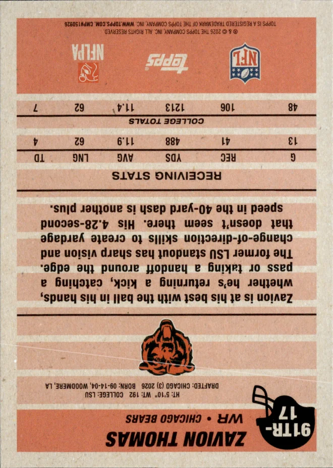Zavion Thomas card back