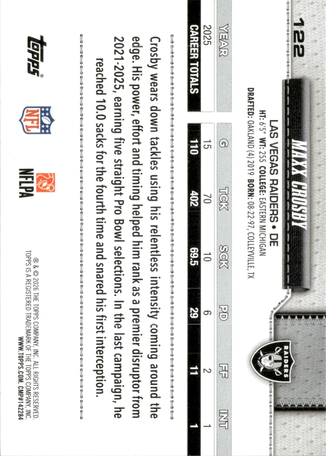 Maxx Crosby card back