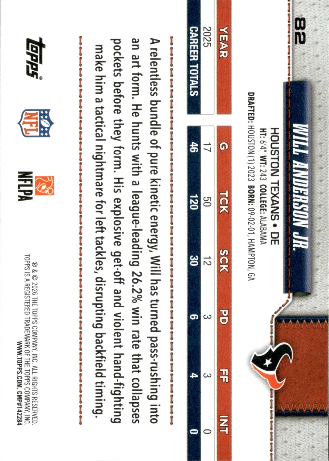 Will Anderson Jr. card back