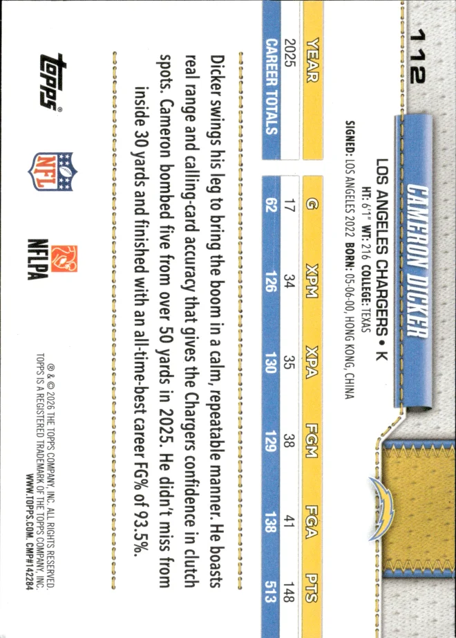 Cameron Dicker card back