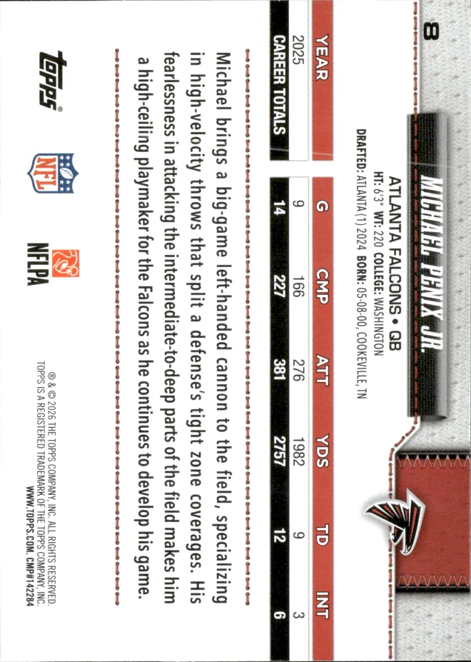 Michael Penix Jr. card back