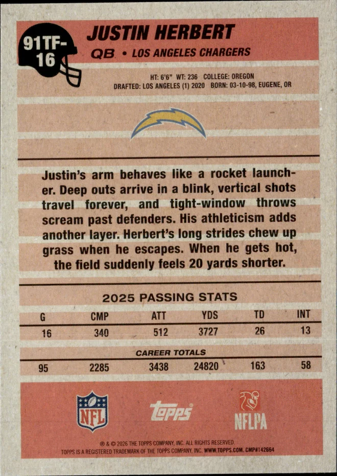 Justin Herbert card back