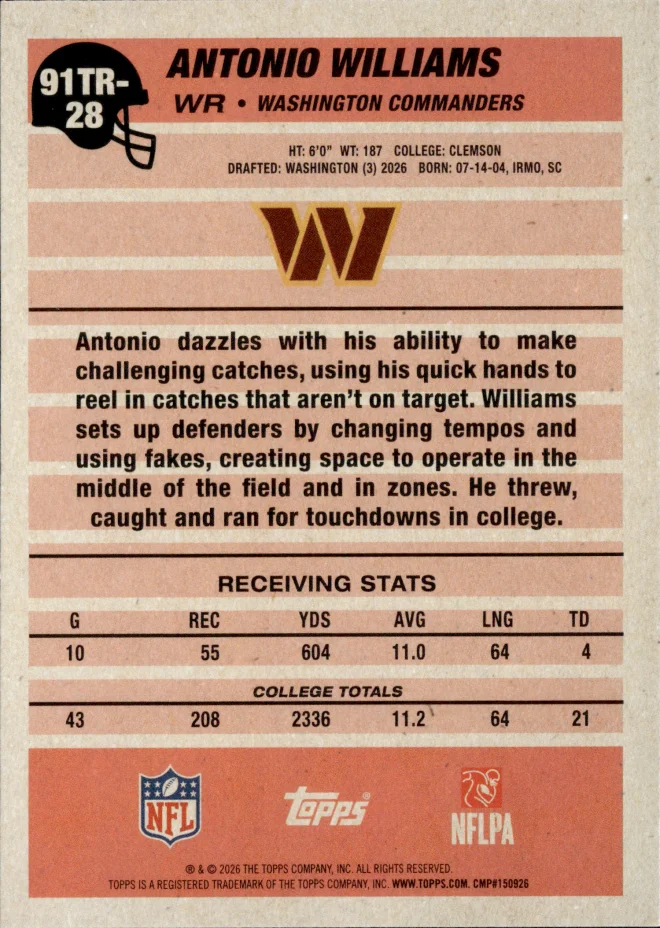 Antonio Williams card back
