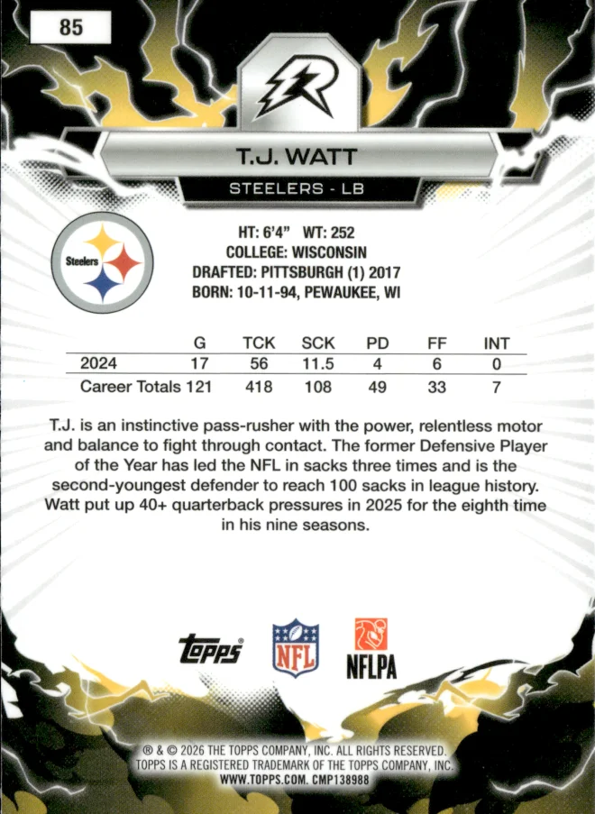T.J. Watt card back